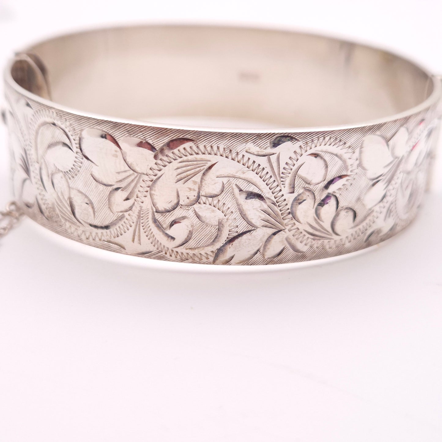 Sterling Silver Vintage Half Patterned Engraved Heavy Bangle