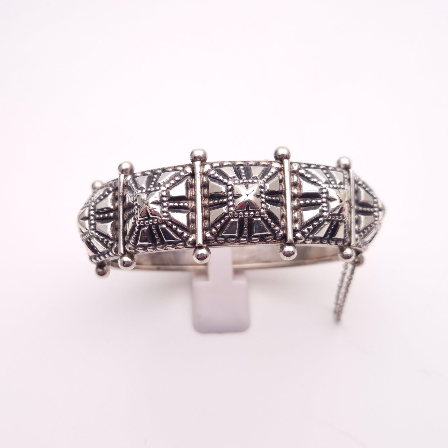 Sterling Silver Vintage Unique / Unusual Pyramid Domed Bangle