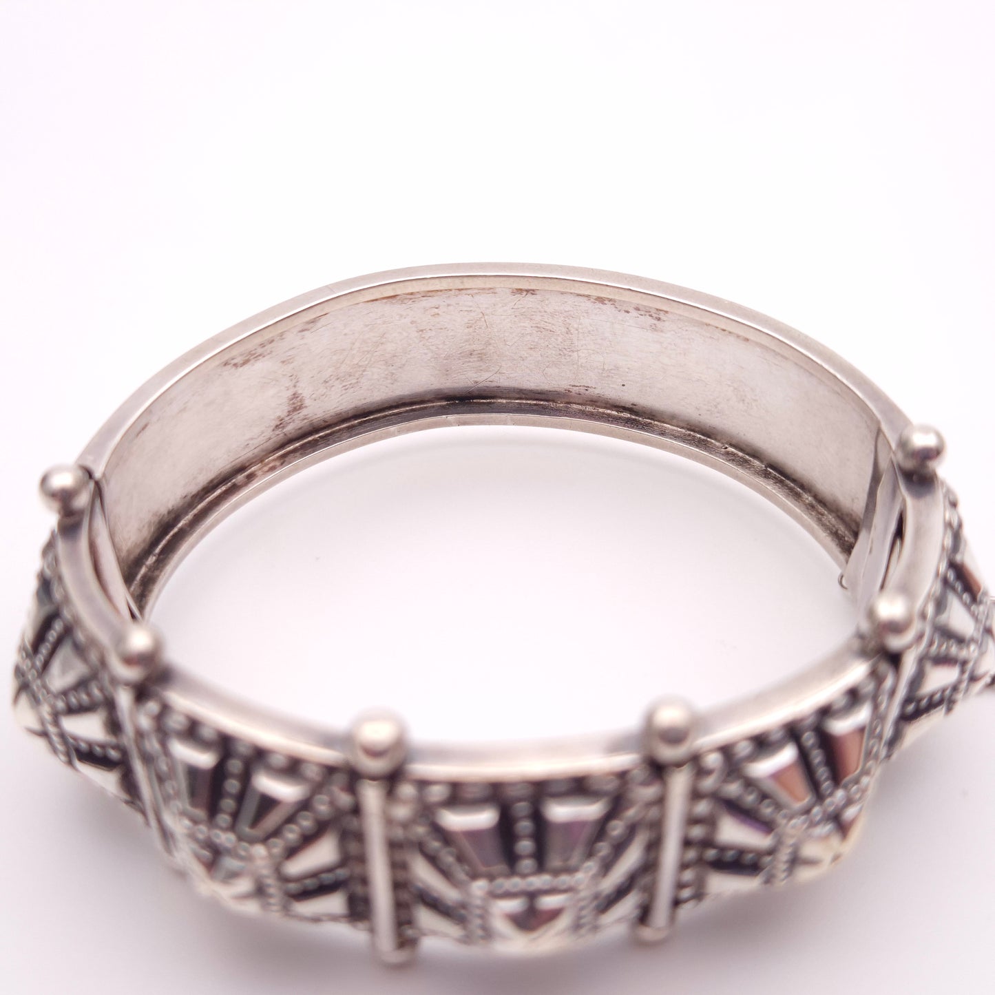 Sterling Silver Vintage Unique / Unusual Pyramid Domed Bangle