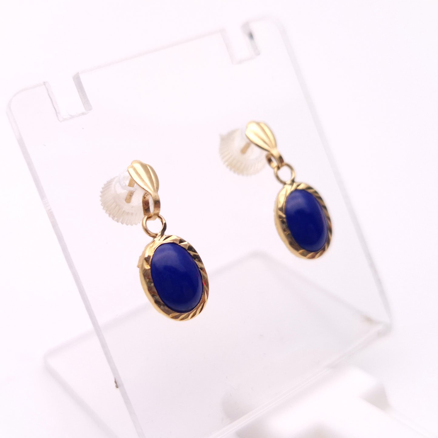 9ct Yellow Gold Small Oval Lapis Lazuli Drop Earrings