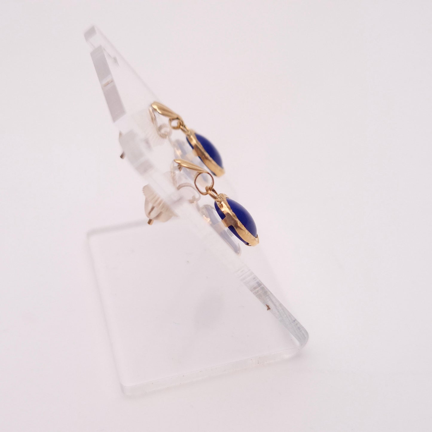 9ct Yellow Gold Small Oval Lapis Lazuli Drop Earrings