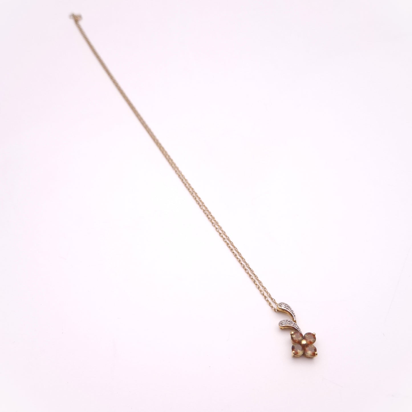 9ct Yellow Gold Feldspar and Diamond Quatrefoil Pendant and Chain Necklace
