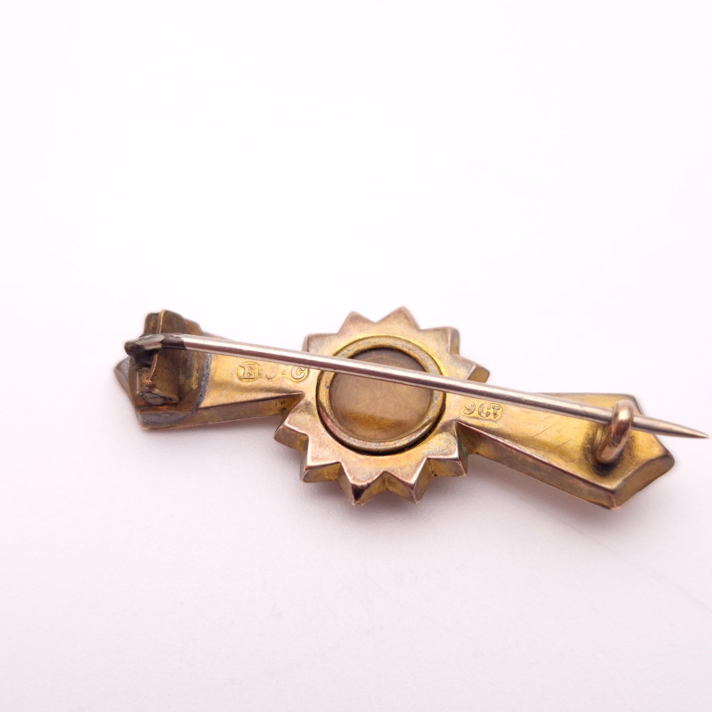 9ct Yellow Gold Ruby and Pearl Antique Mourning Style Brooch