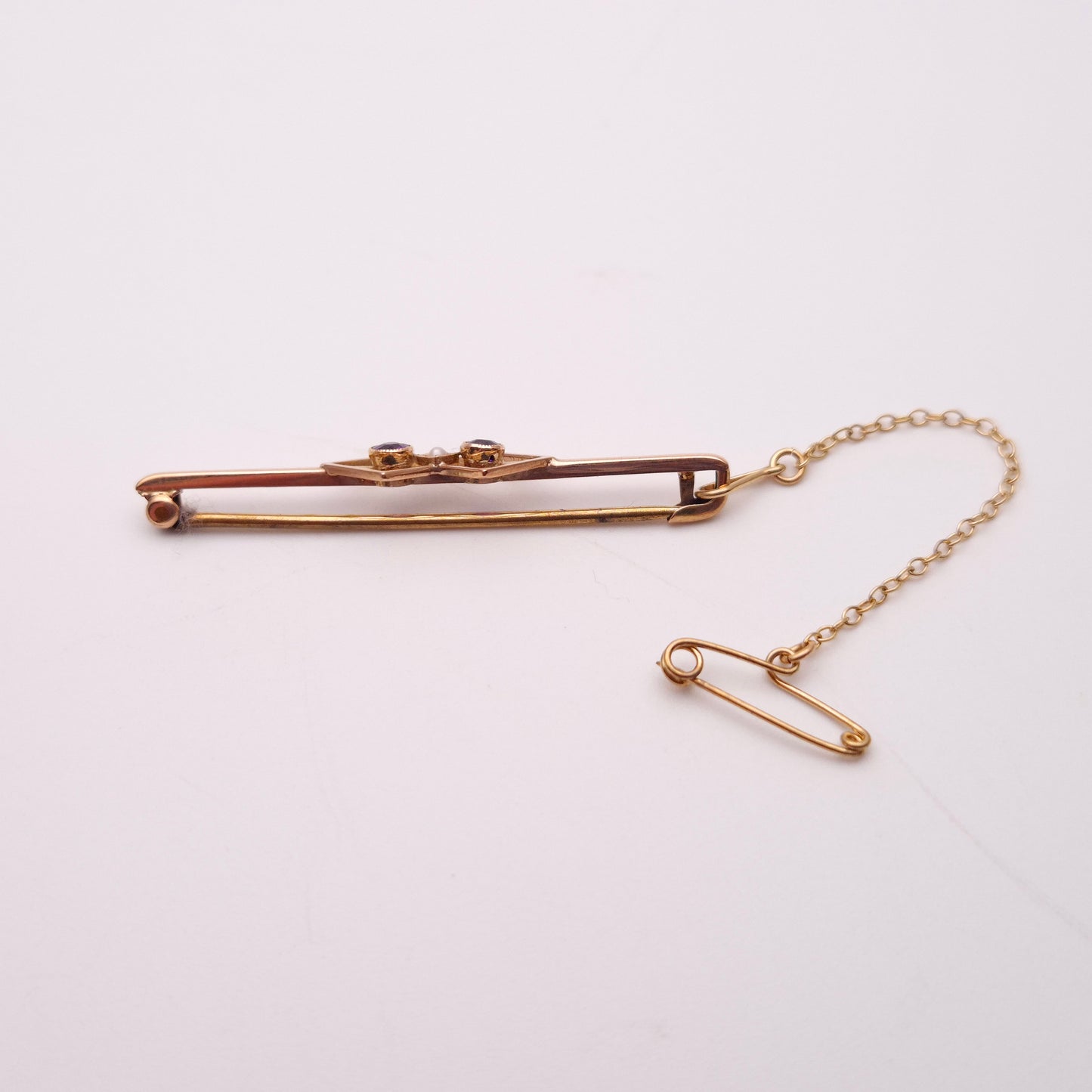 9ct Antique Amethyst and Seed Pearl Geometric Bar Brooch