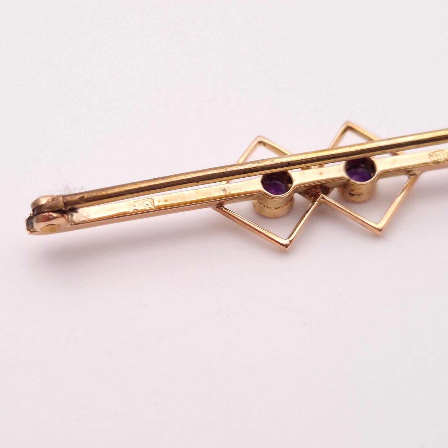 9ct Antique Amethyst and Seed Pearl Geometric Bar Brooch