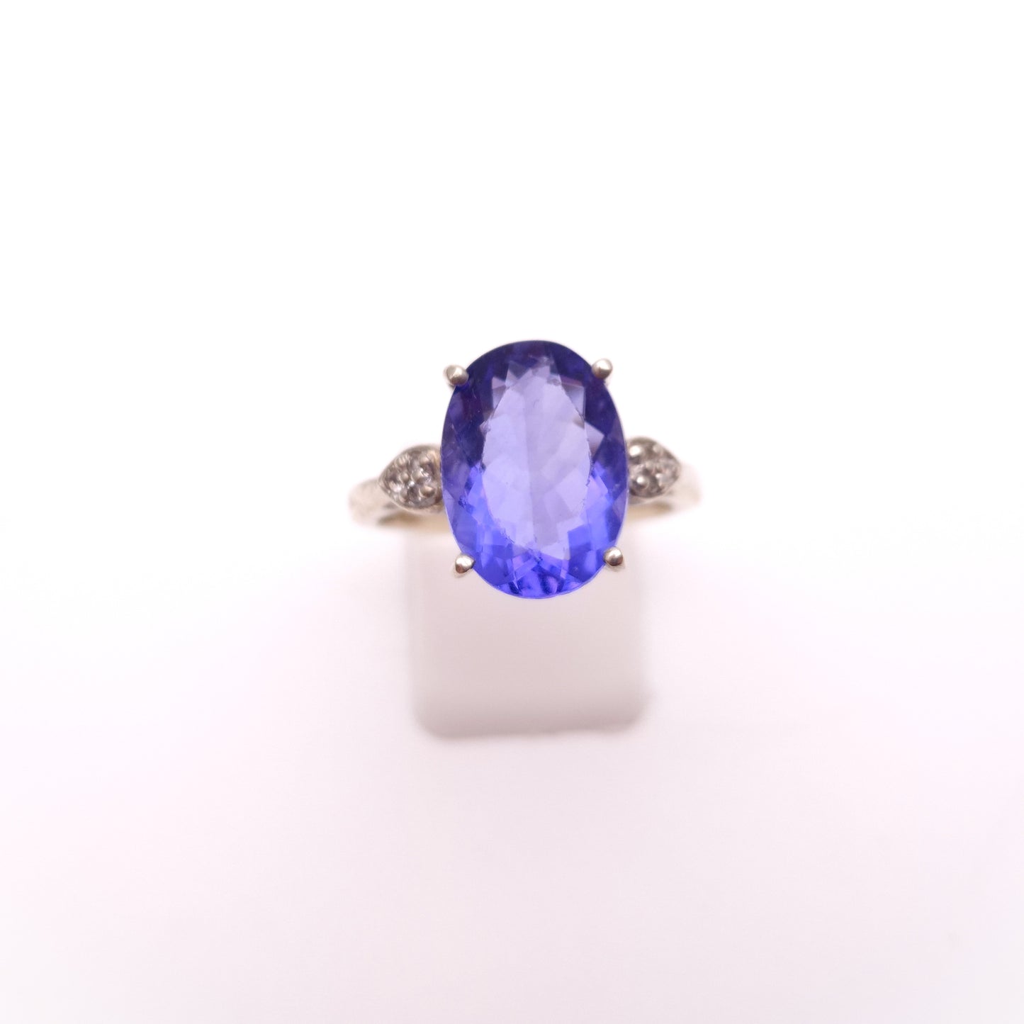 Sterling Silver Blue and White Cubic Zirconia Trilogy Ring