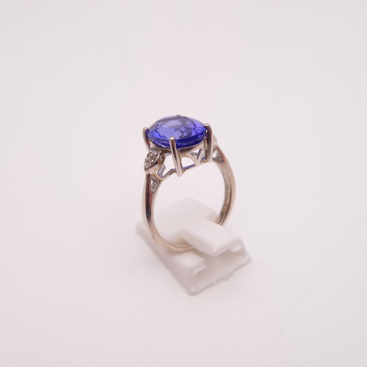Sterling Silver Blue and White Cubic Zirconia Trilogy Ring