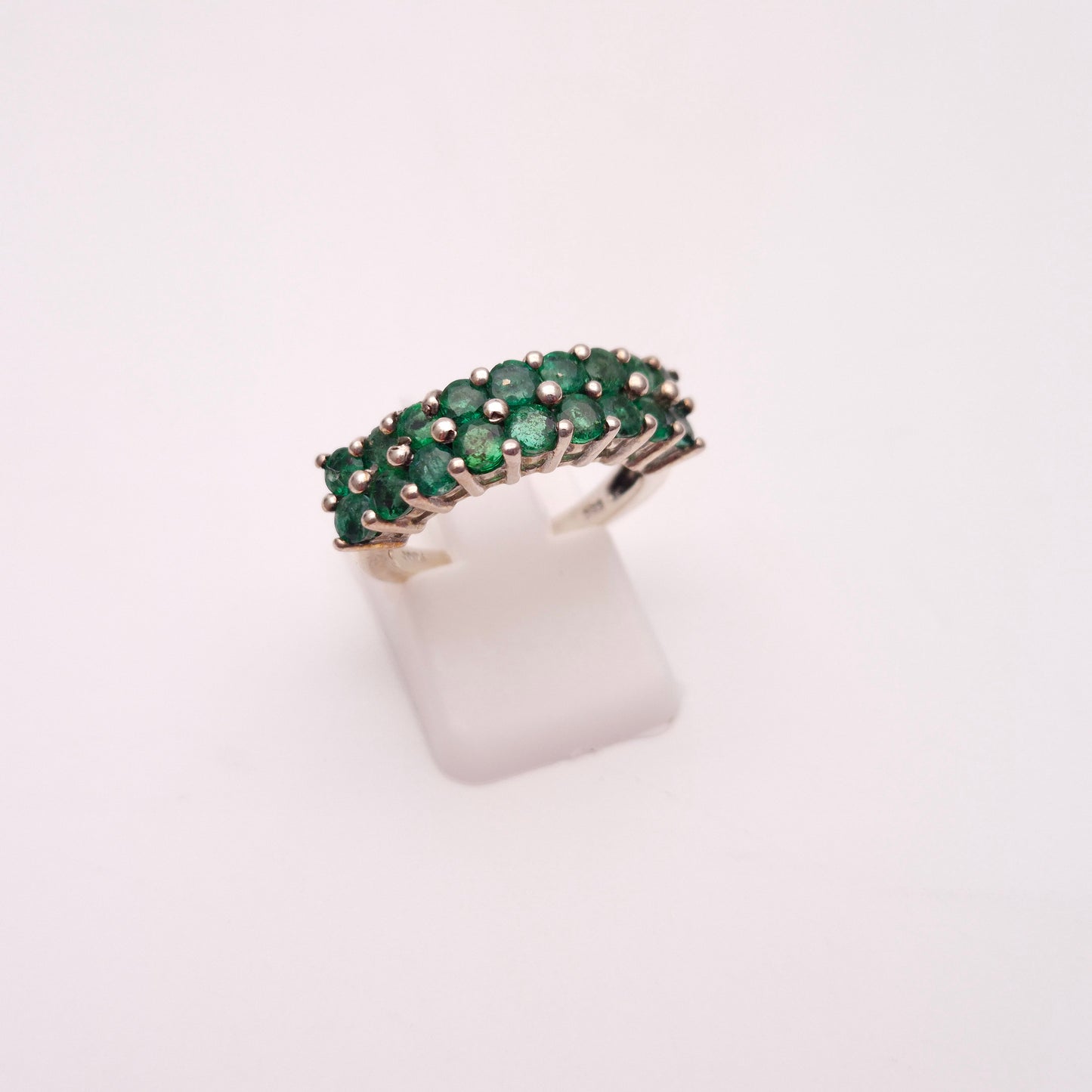 Sterling Silver Multi-Green Stone Double Row Ring