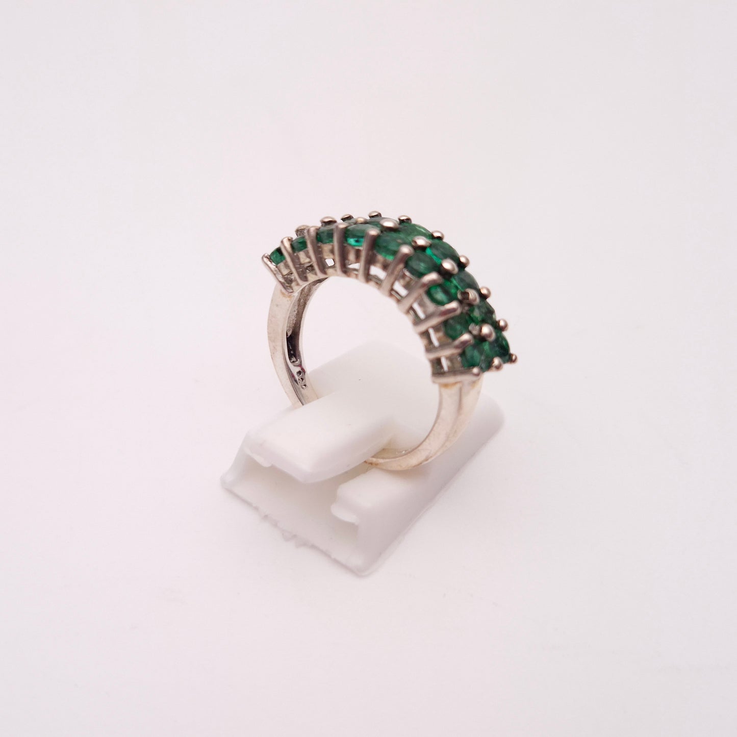 Sterling Silver Multi-Green Stone Double Row Ring