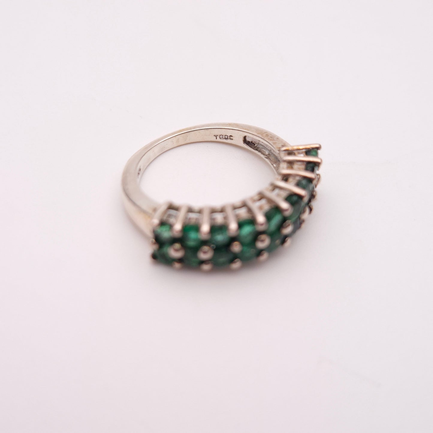 Sterling Silver Multi-Green Stone Double Row Ring