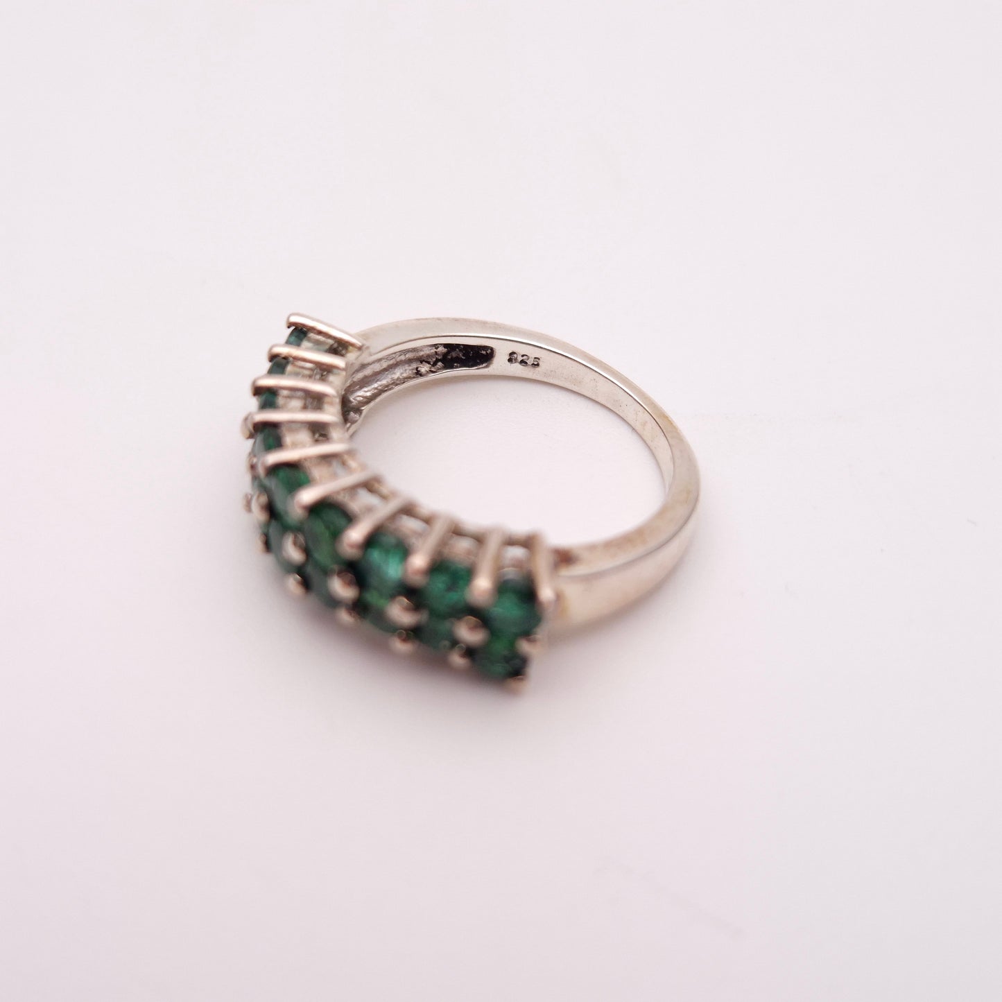 Sterling Silver Multi-Green Stone Double Row Ring