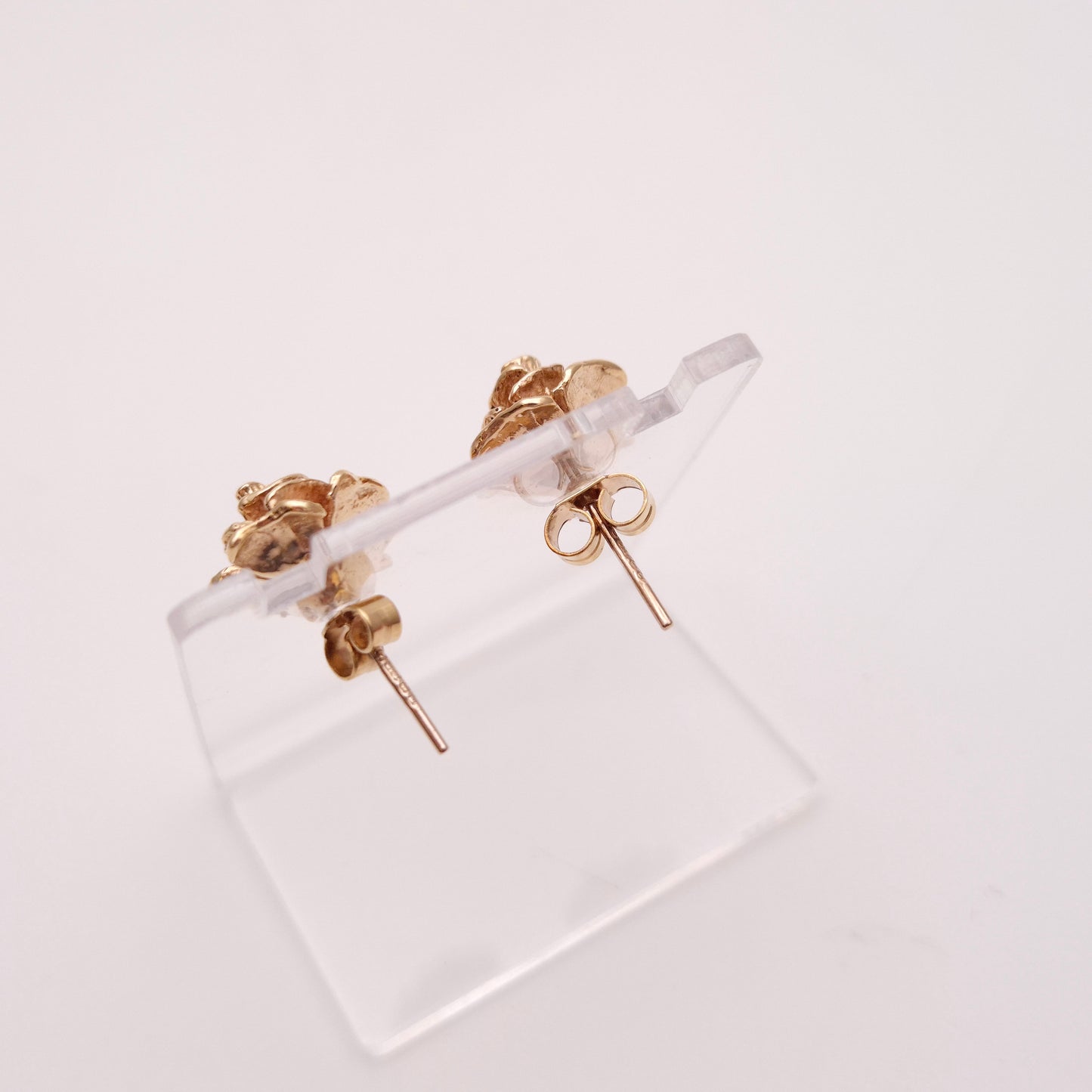 9ct Yellow Gold Vintage Solid Rose Flower Stud Earrings