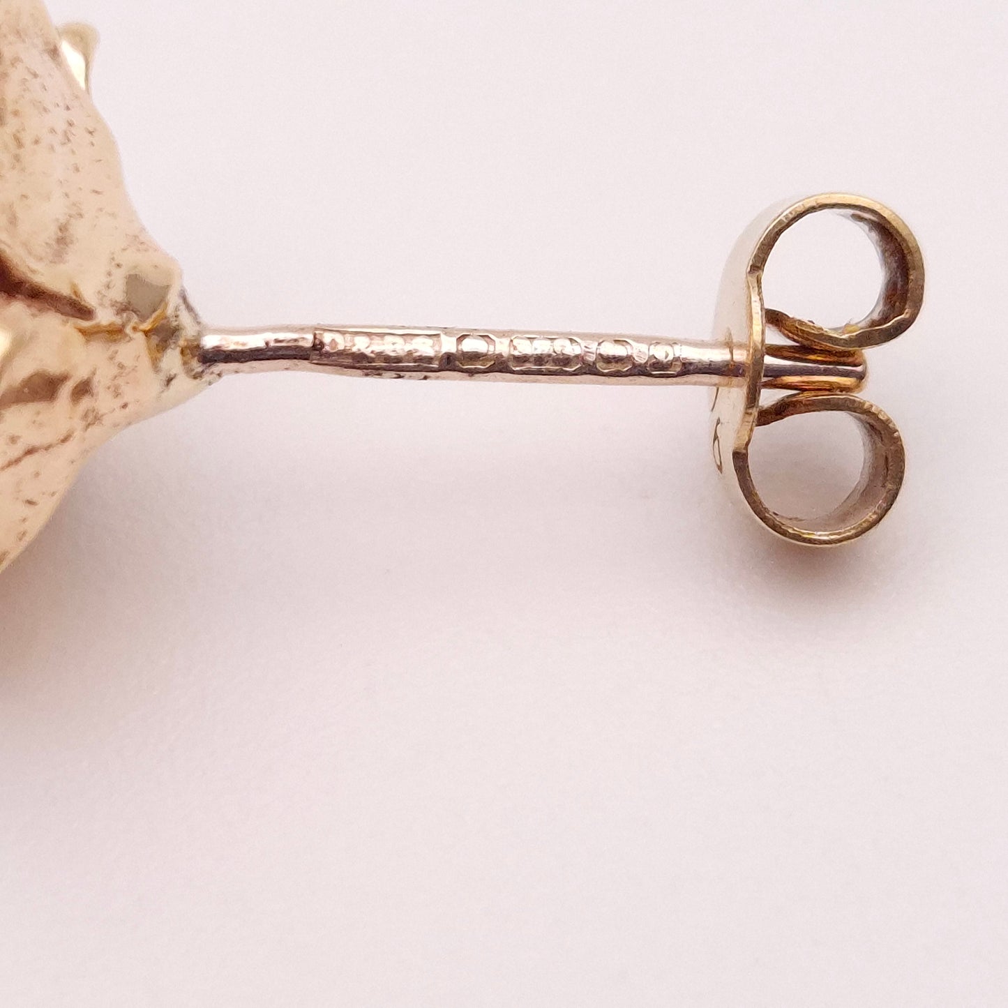 9ct Yellow Gold Vintage Solid Rose Flower Stud Earrings