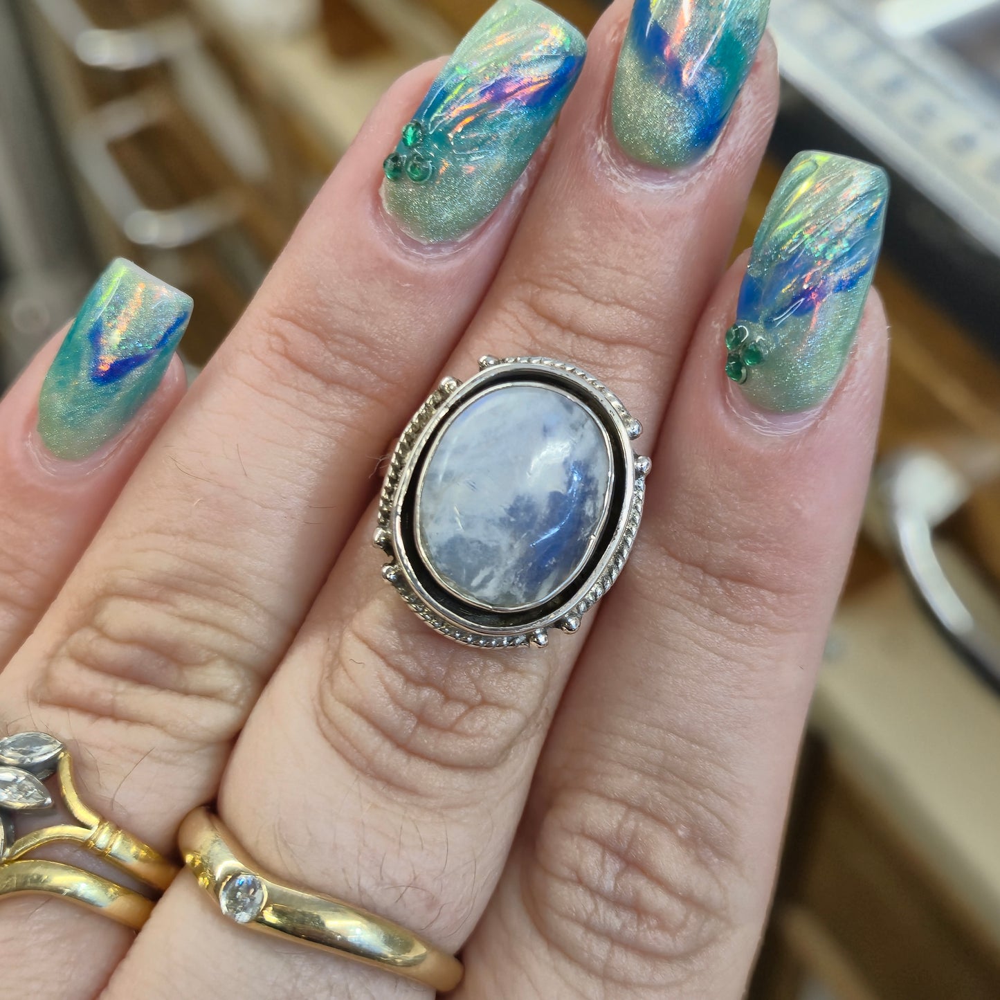 Sterling Silver Large Chunky Labradorite Oval Solitaire Ring