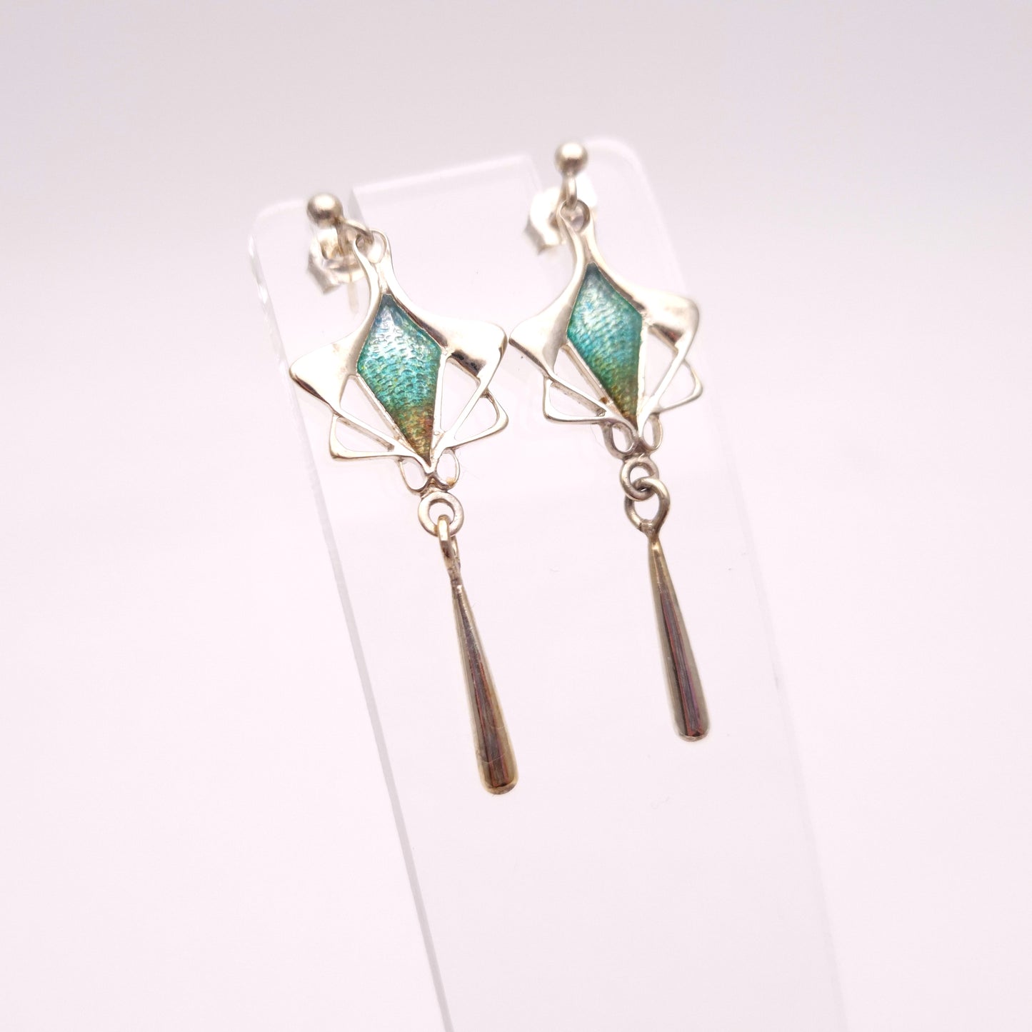 Sterling Silver Pat Cheney Enamel Art Deco Style Earrings