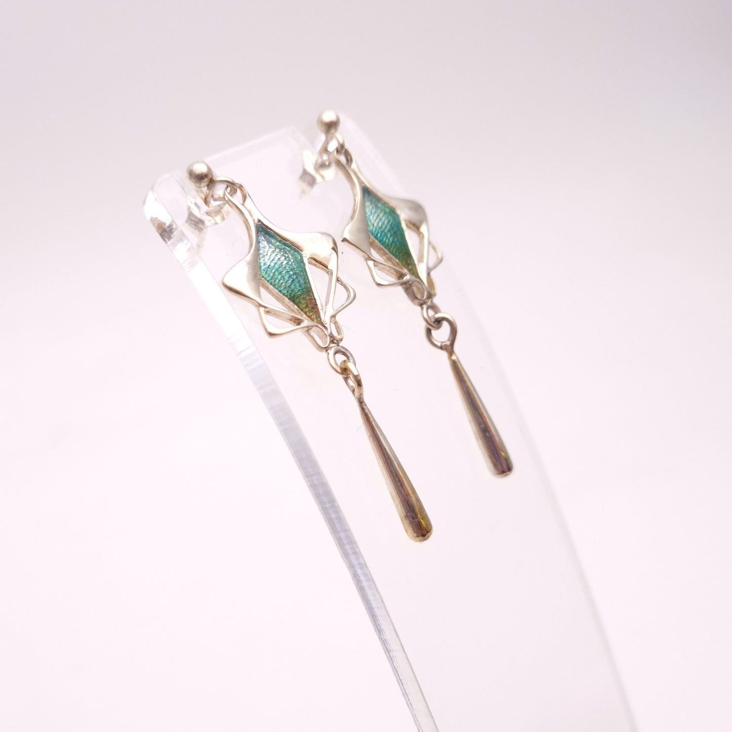 Sterling Silver Pat Cheney Enamel Art Deco Style Earrings
