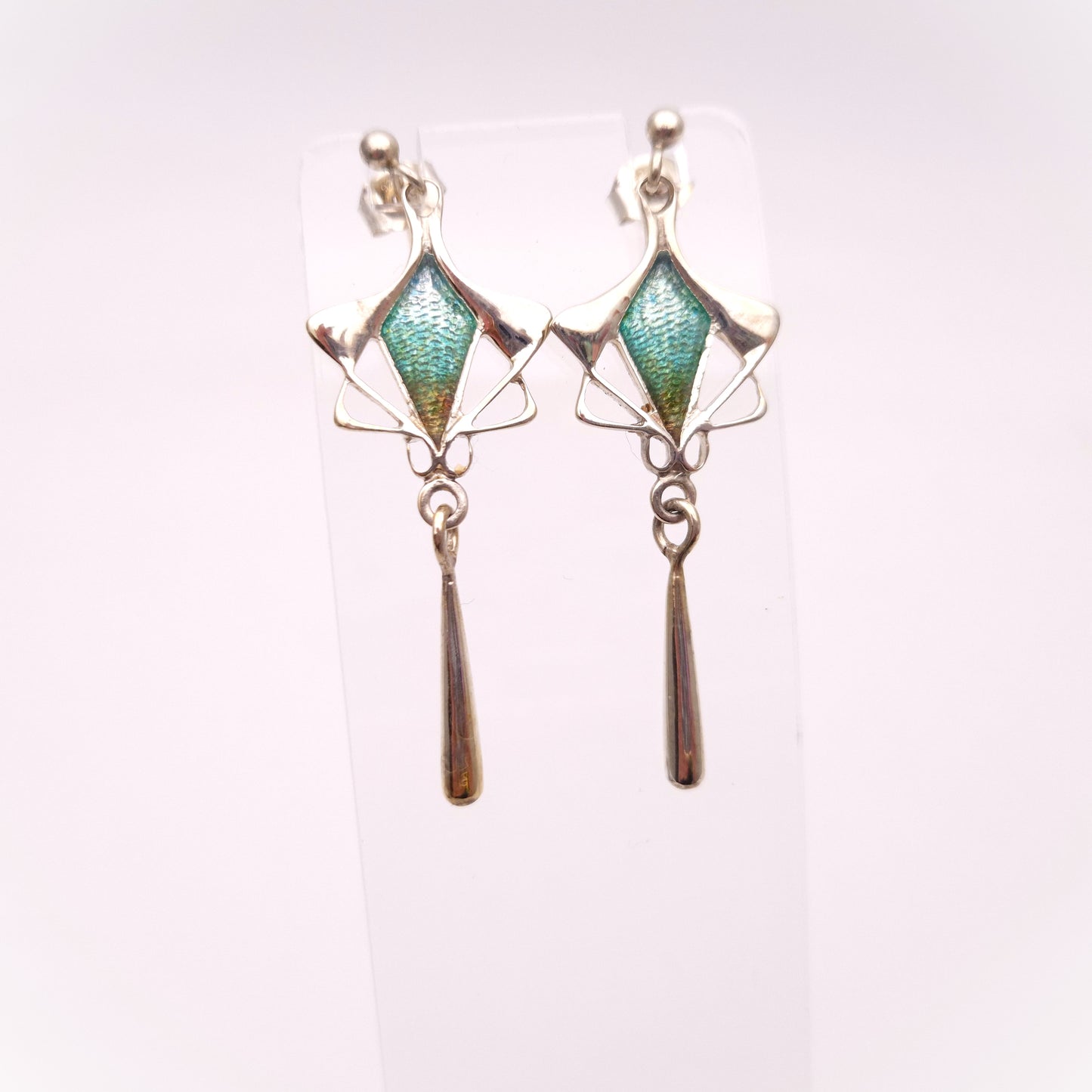 Sterling Silver Pat Cheney Enamel Art Deco Style Earrings