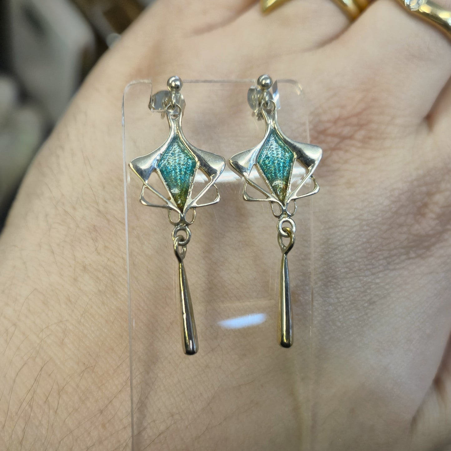 Sterling Silver Pat Cheney Enamel Art Deco Style Earrings