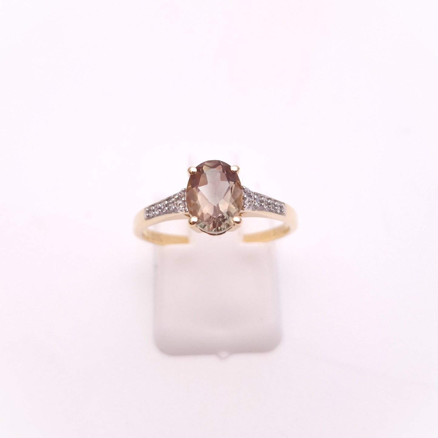 9ct Yellow Gold Oval Cut Scapolite and Diamond Shoulders Ring