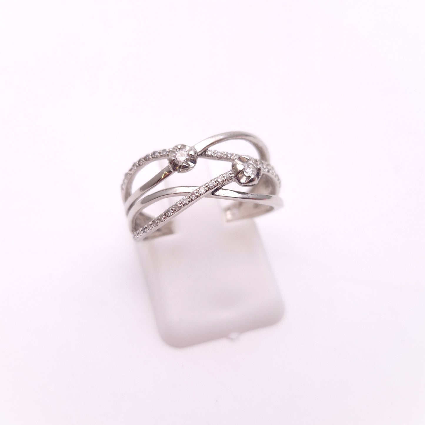 9ct White Gold Multi-Stone Diamond Wavy Wide Band Ring