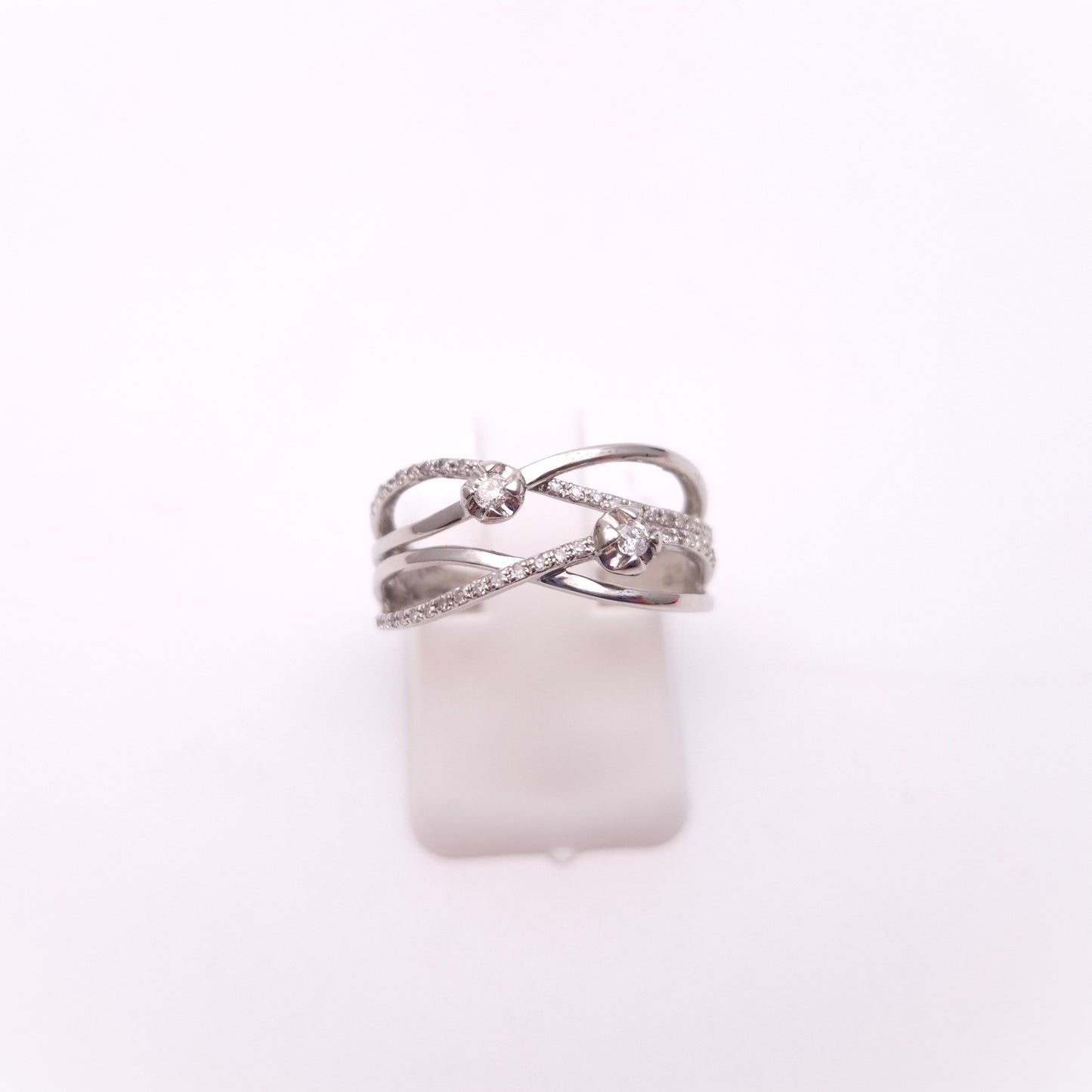 9ct White Gold Multi-Stone Diamond Wavy Wide Band Ring