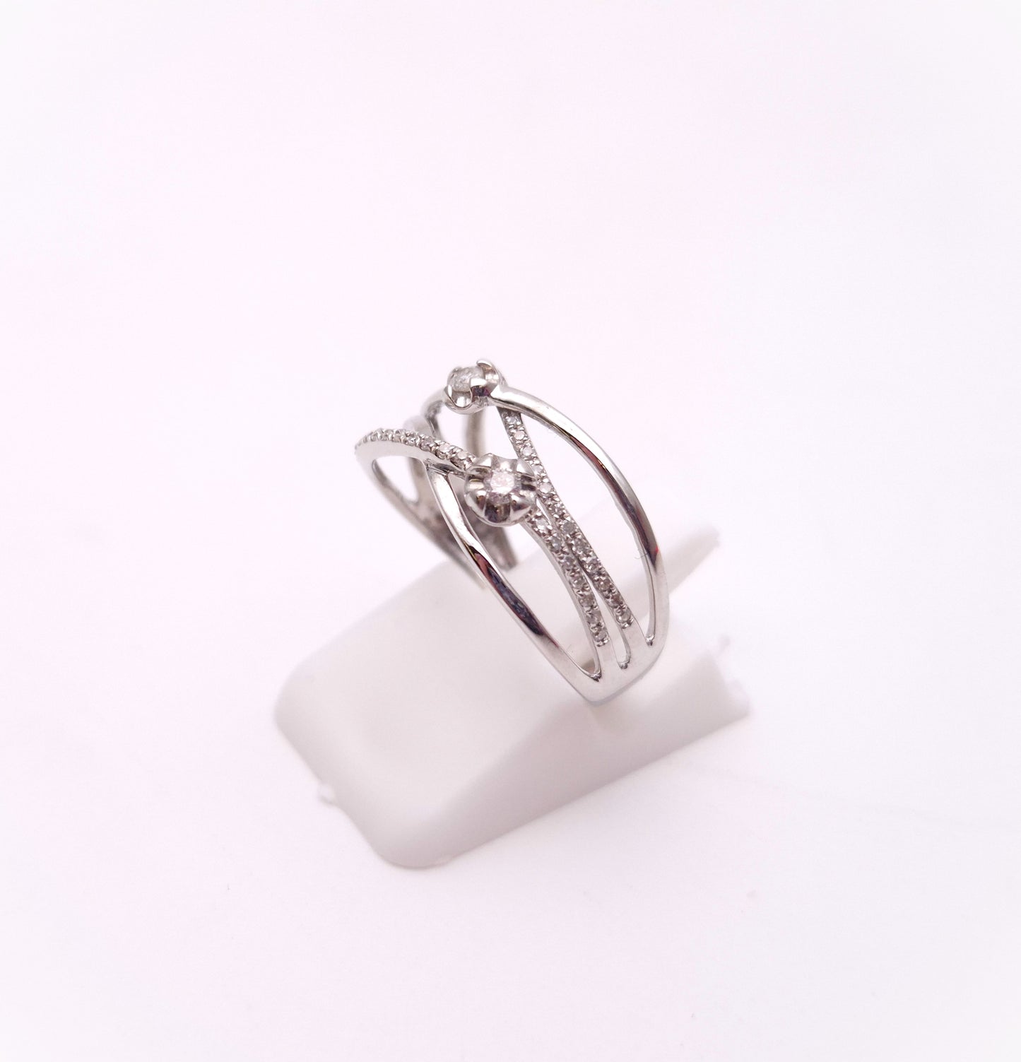9ct White Gold Multi-Stone Diamond Wavy Wide Band Ring