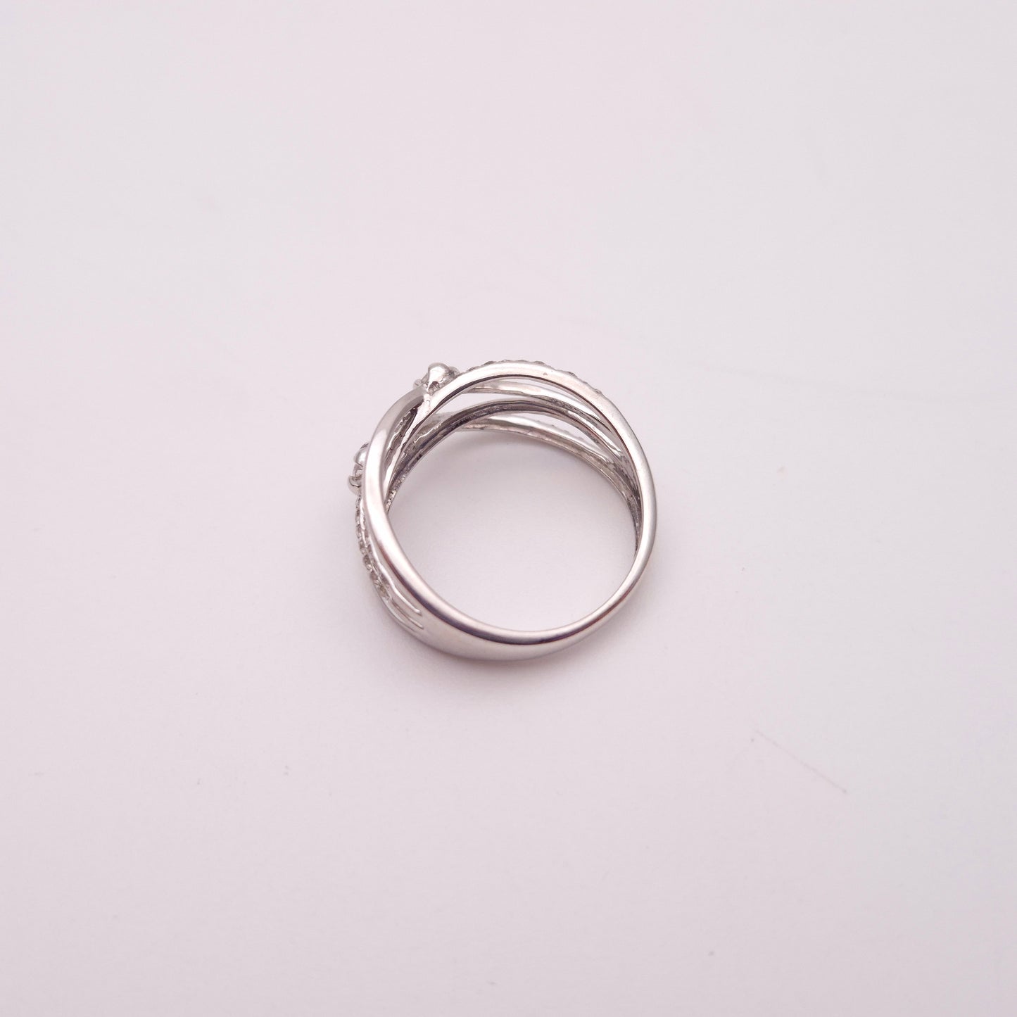 9ct White Gold Multi-Stone Diamond Wavy Wide Band Ring