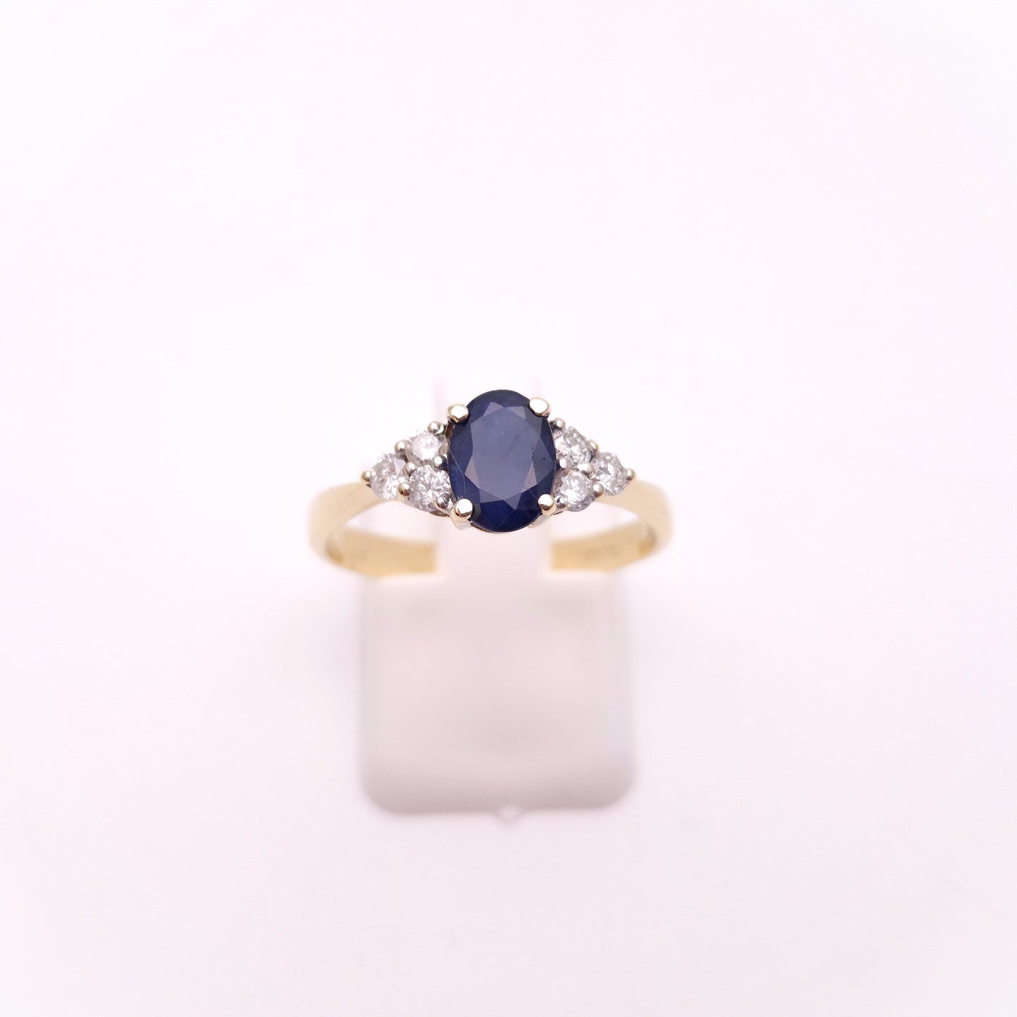 9ct Yellow Gold Oval Blue Sapphire and 0.25tcw Diamond Shoulders Ring