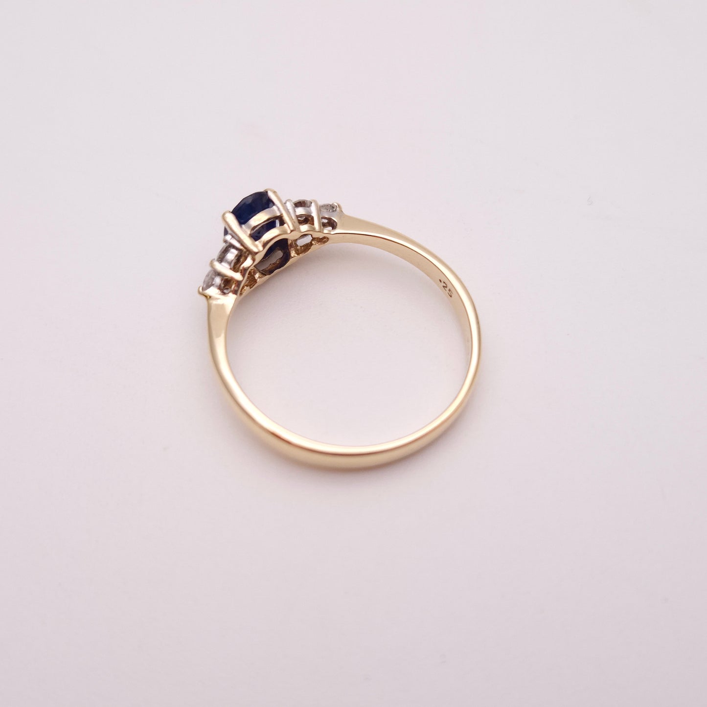 9ct Yellow Gold Oval Blue Sapphire and 0.25tcw Diamond Shoulders Ring