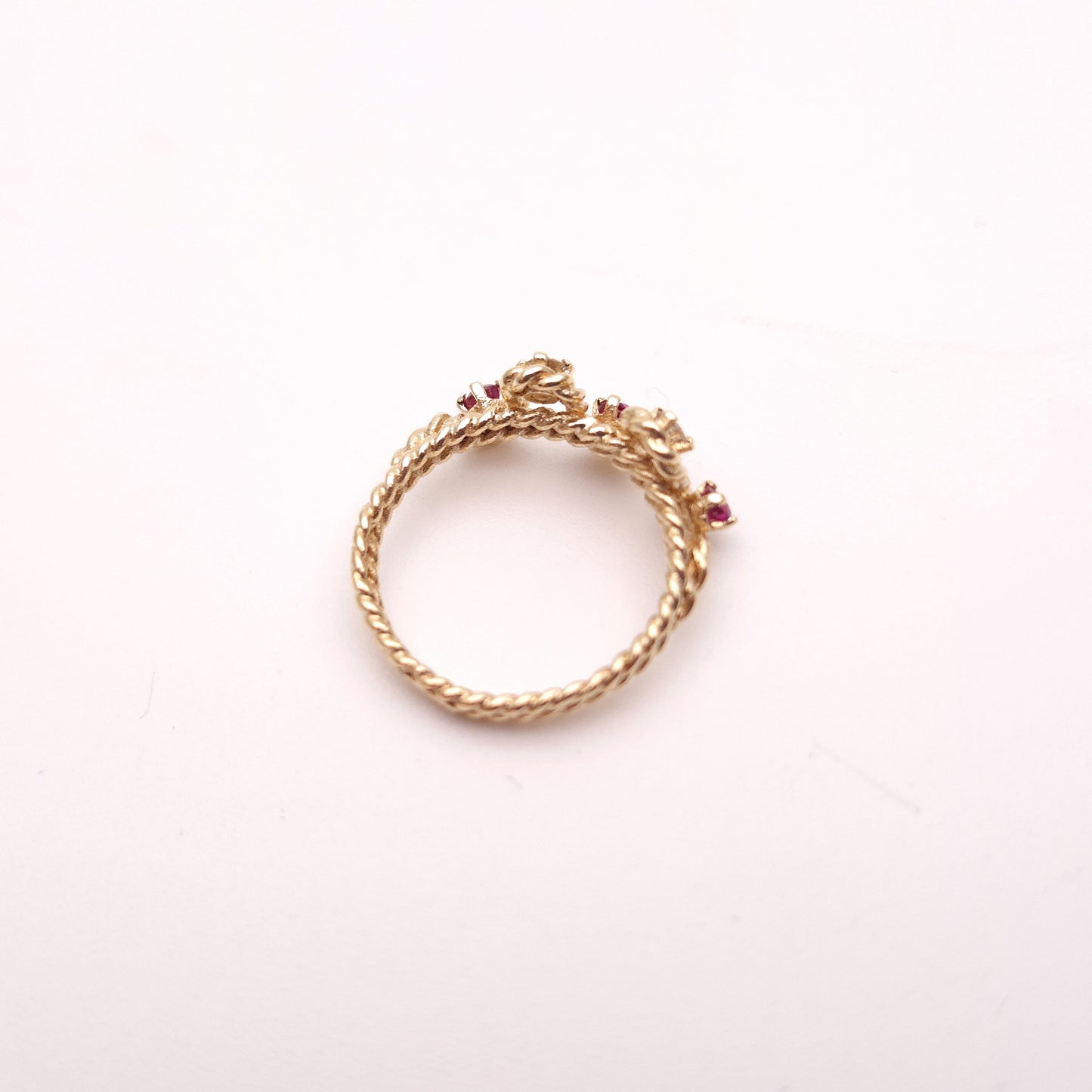 9ct Yellow Gold Rope Effect Ruby and Diamond Multi-Stone Unusual Ring