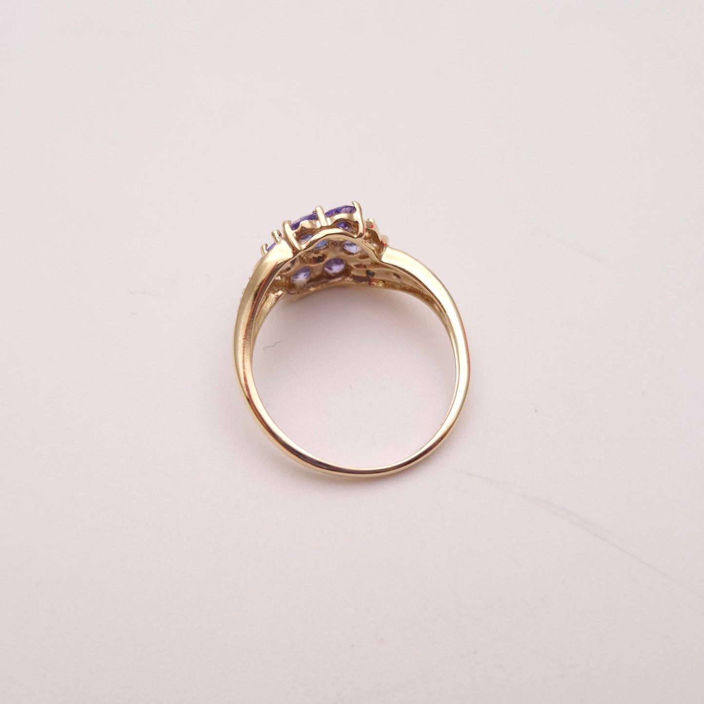 9ct Yellow Gold Multi-Stone Tanzanite and Diamond Flower Cluster Ring