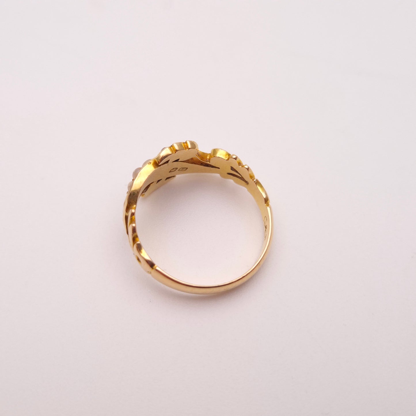 18ct Yellow Gold Antique Chester 1907 Pearl and Diamond Floral Ring