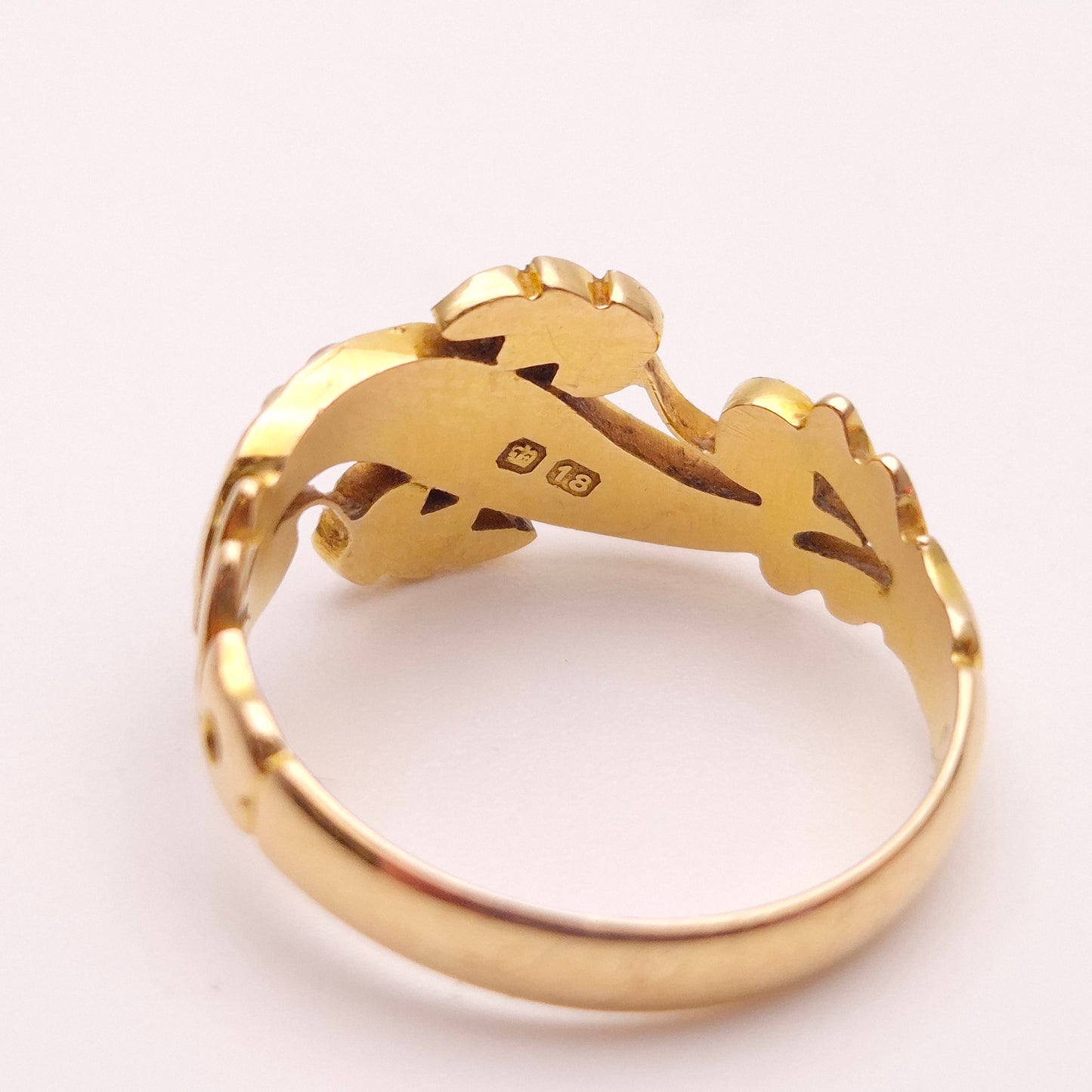 18ct Yellow Gold Antique Chester 1907 Pearl and Diamond Floral Ring