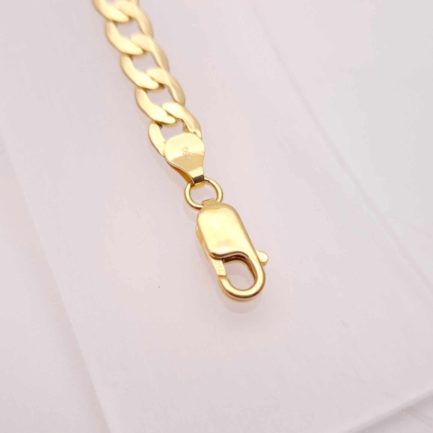 18ct Yellow Gold Flat Curb Hollow Link Long Bracelet
