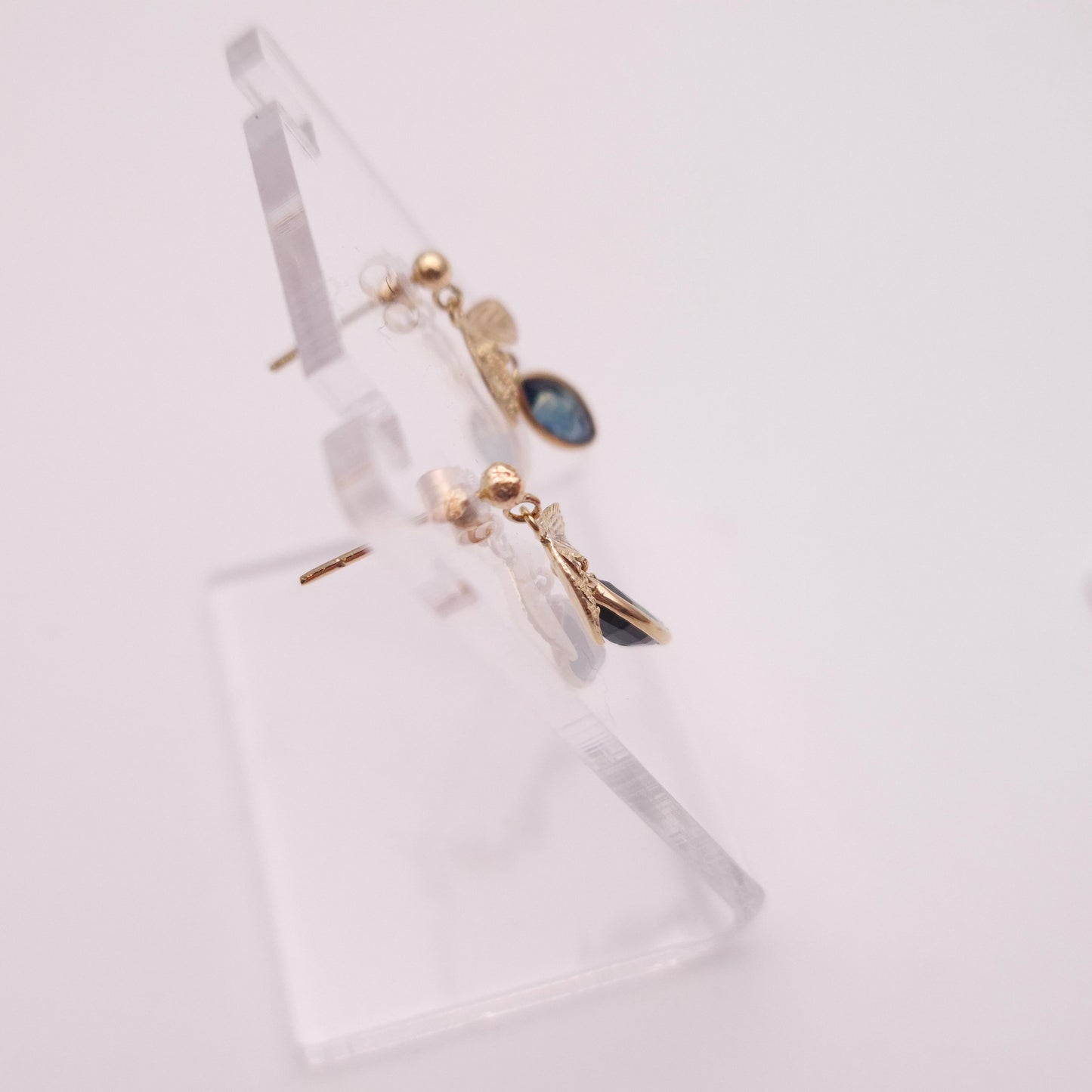 9ct Yellow Gold Marquise Sapphire Leaf Foliate Drop Earrings
