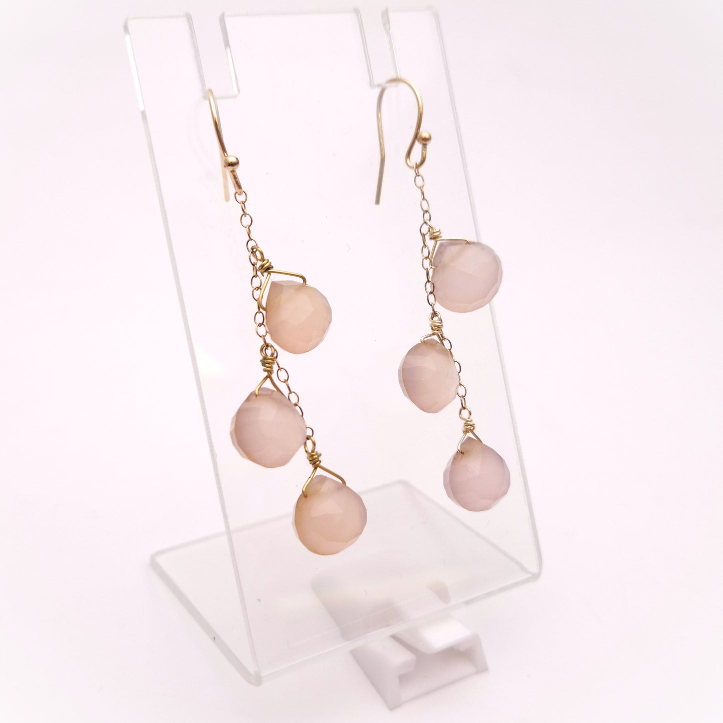9ct Yellow Gold Rose Quartz Faceted Bead Drop Earrings