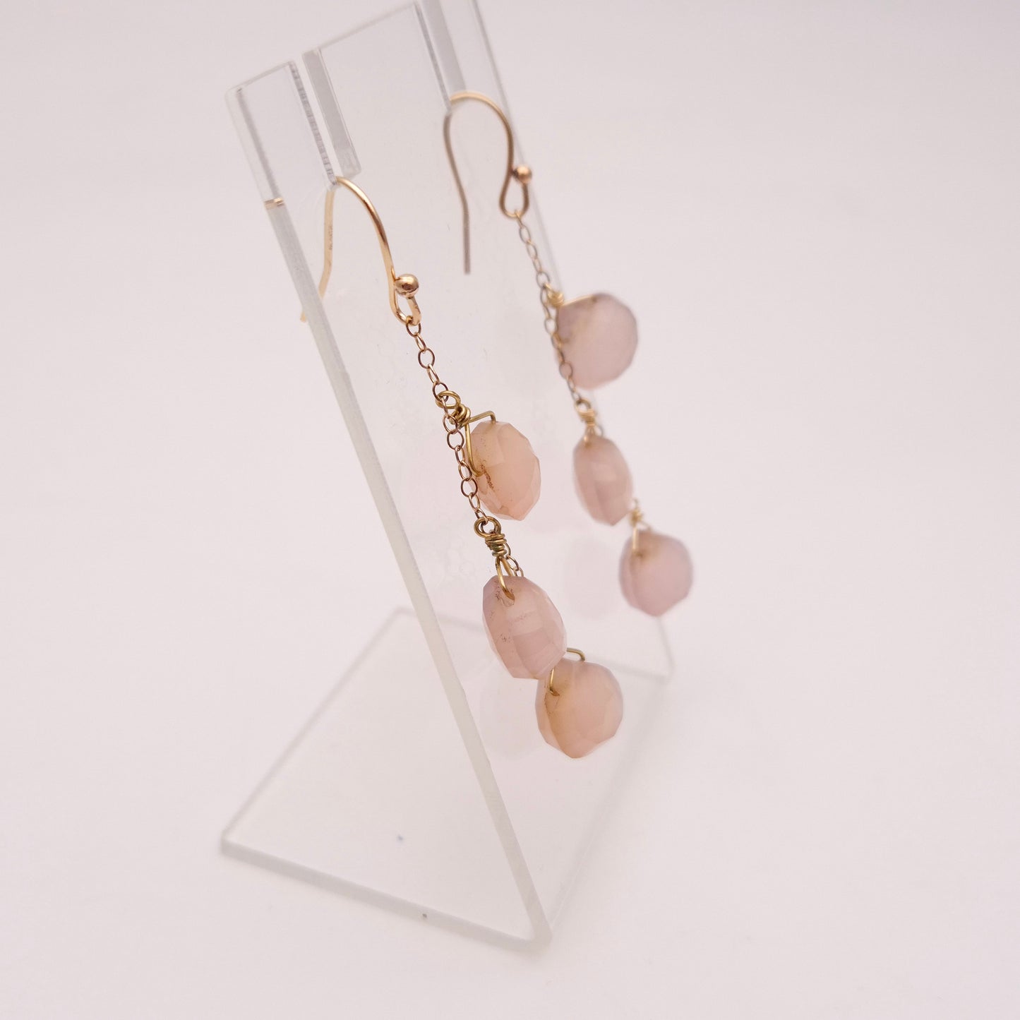 9ct Yellow Gold Rose Quartz Faceted Bead Drop Earrings