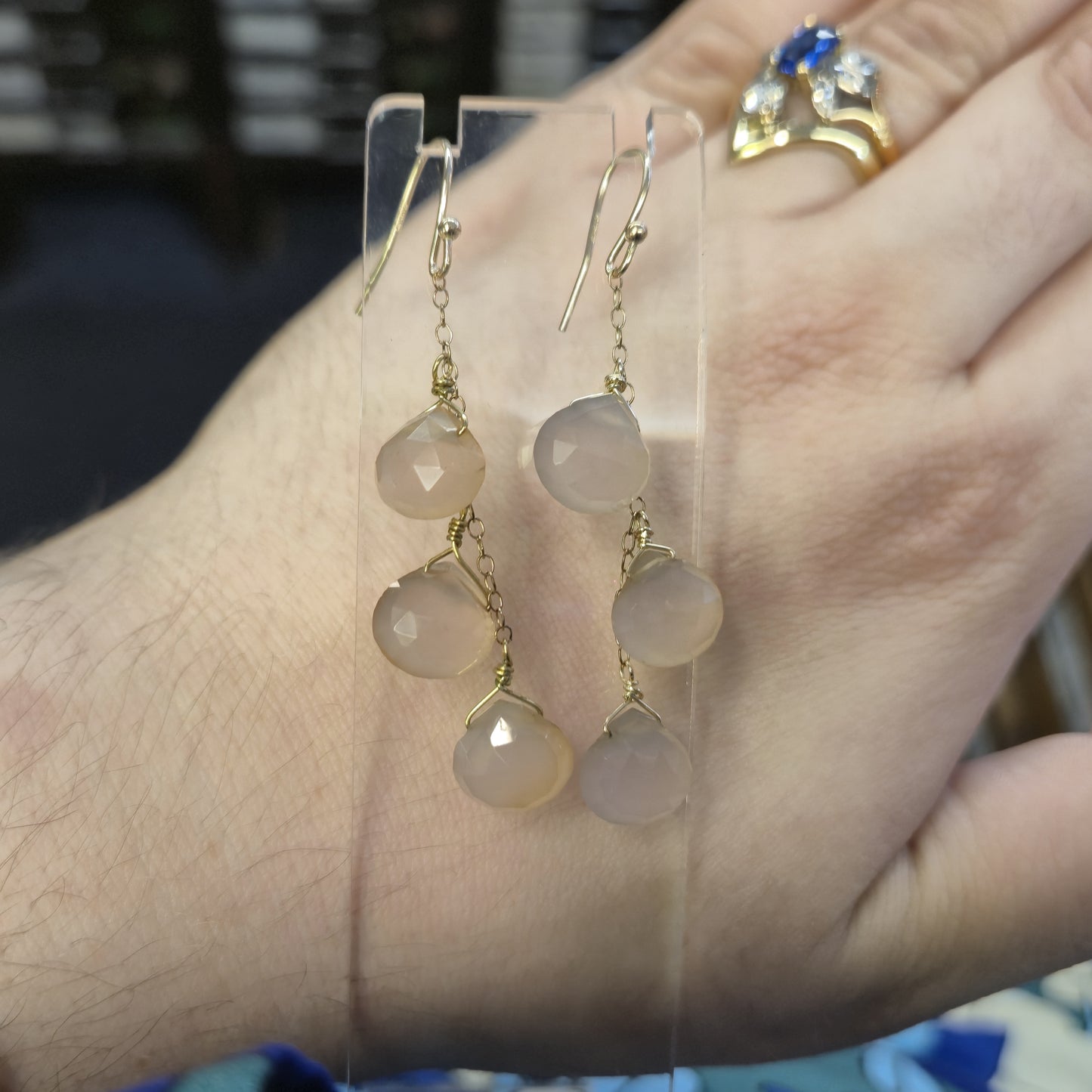9ct Yellow Gold Rose Quartz Faceted Bead Drop Earrings