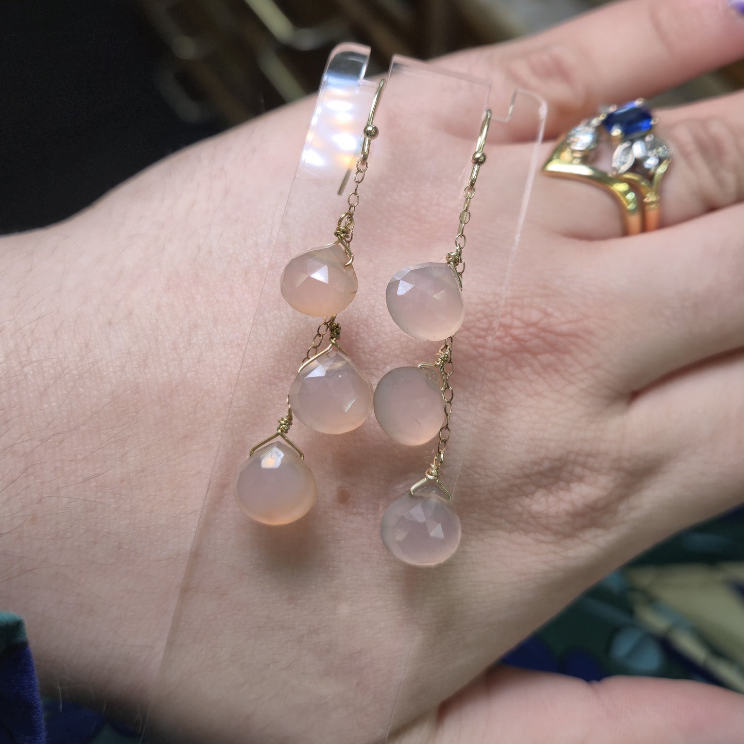 9ct Yellow Gold Rose Quartz Faceted Bead Drop Earrings