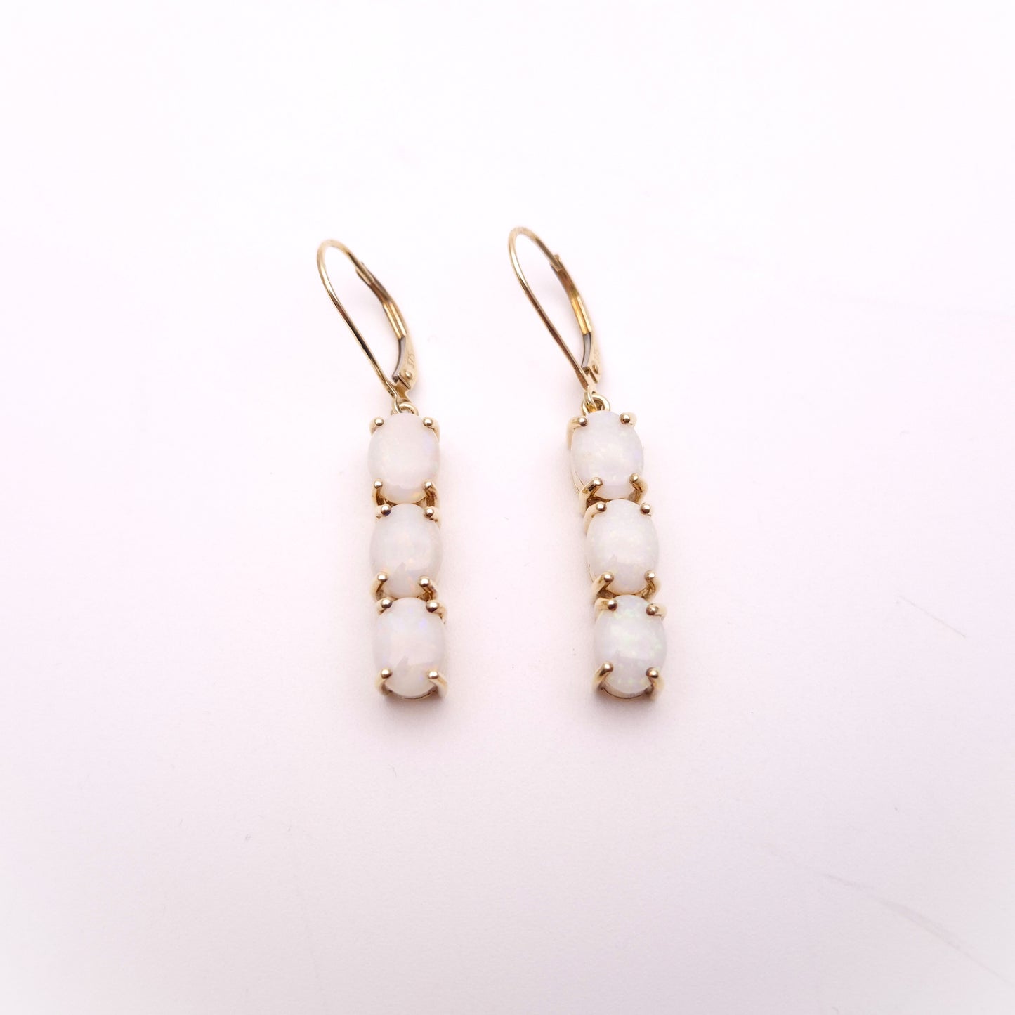 9ct Yellow Gold Triple Oval Cabochon Opal Drop Earrings