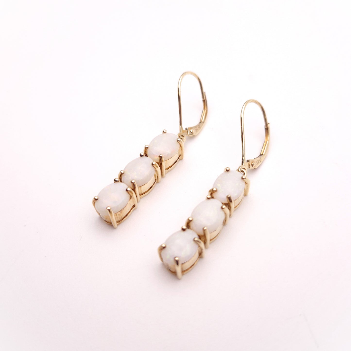 9ct Yellow Gold Triple Oval Cabochon Opal Drop Earrings