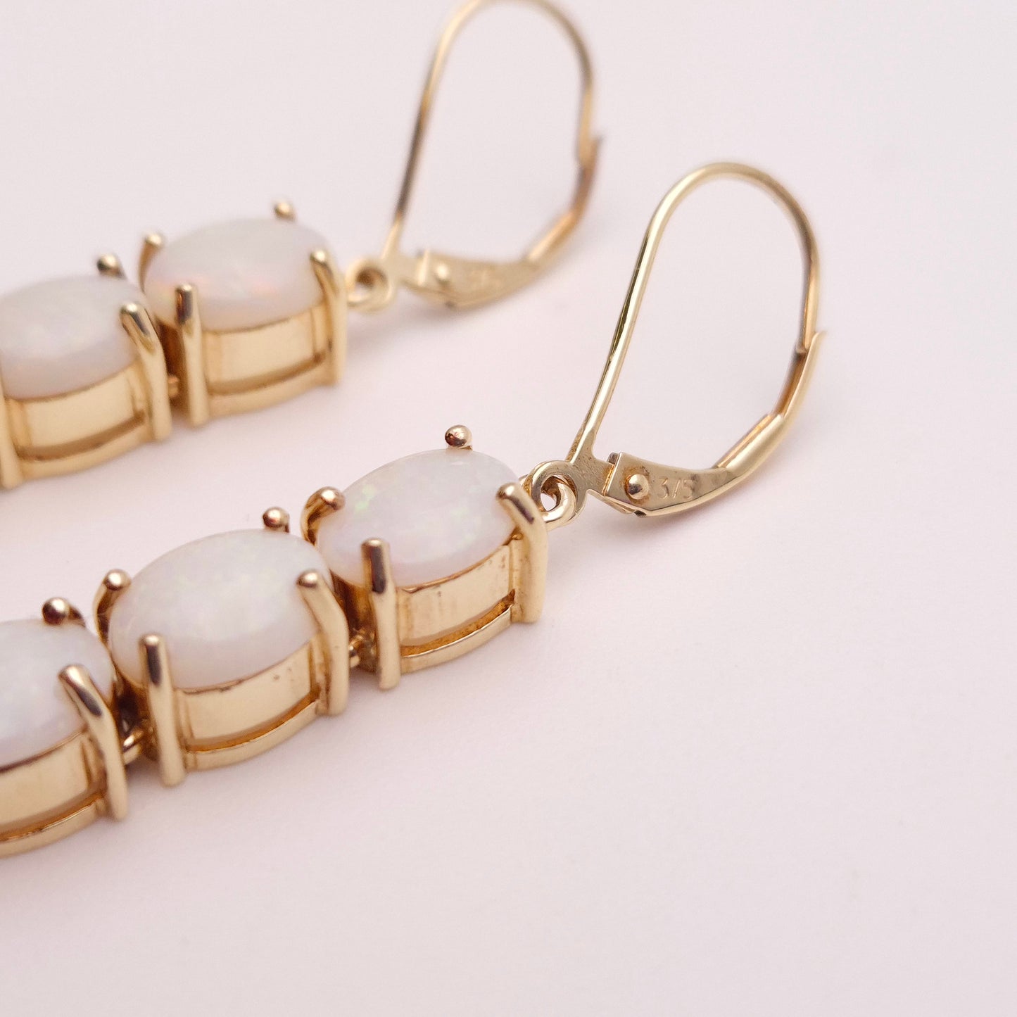 9ct Yellow Gold Triple Oval Cabochon Opal Drop Earrings