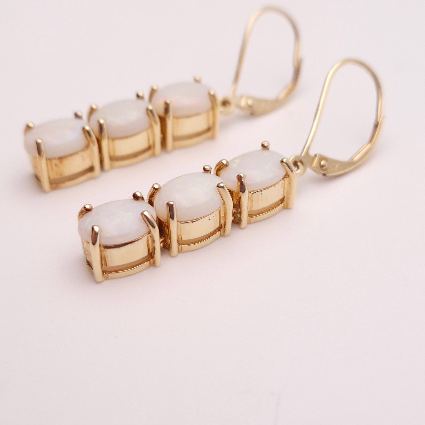 9ct Yellow Gold Triple Oval Cabochon Opal Drop Earrings