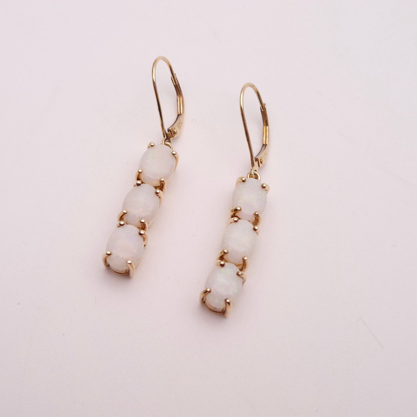 9ct Yellow Gold Triple Oval Cabochon Opal Drop Earrings