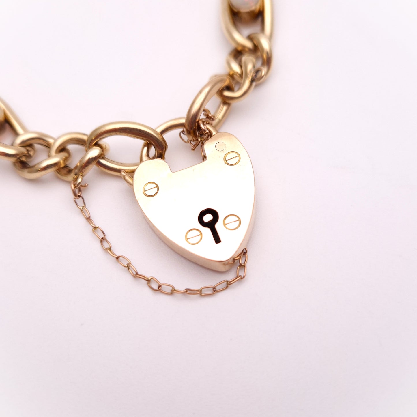 9ct Rose Gold Antique Opal Set Heart Padlock Bracelet Birmingham 1901