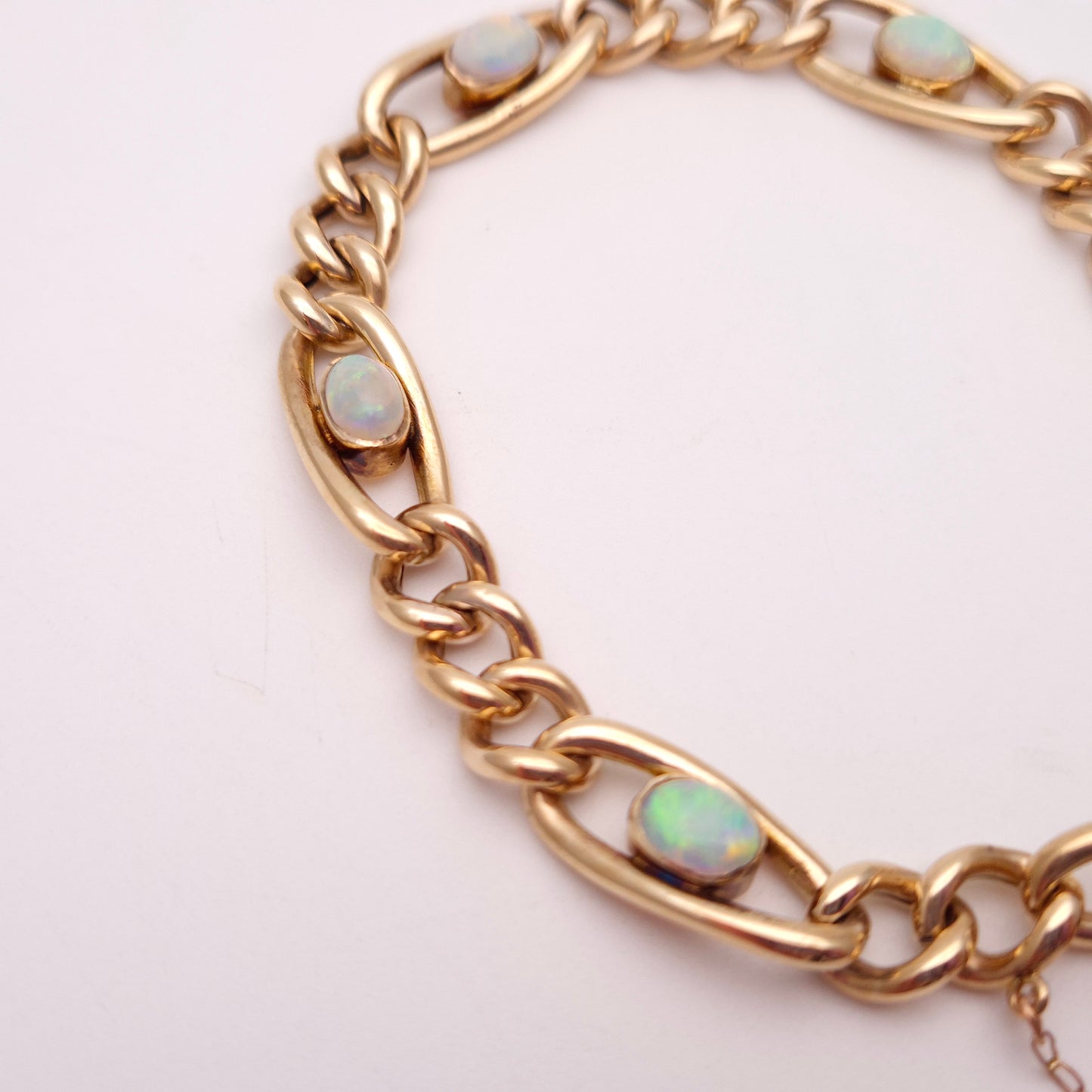 9ct Rose Gold Antique Opal Set Heart Padlock Bracelet Birmingham 1901