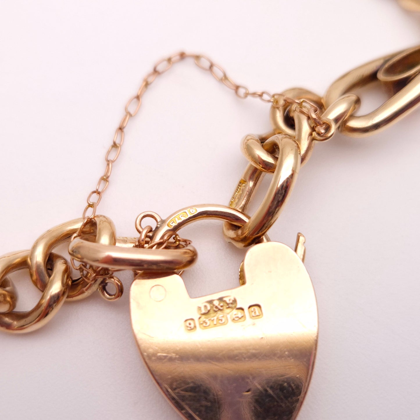 9ct Rose Gold Antique Opal Set Heart Padlock Bracelet Birmingham 1901