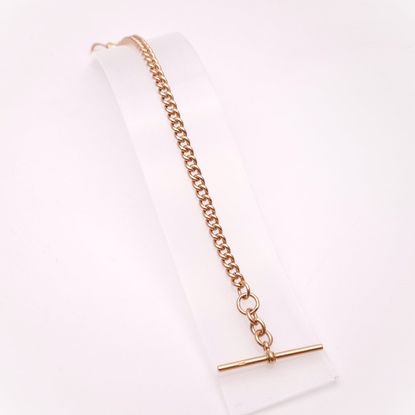 9ct Rose Gold Antique Heavyweight Albert Chain Curb Bracelet with T-Bar & Swivel