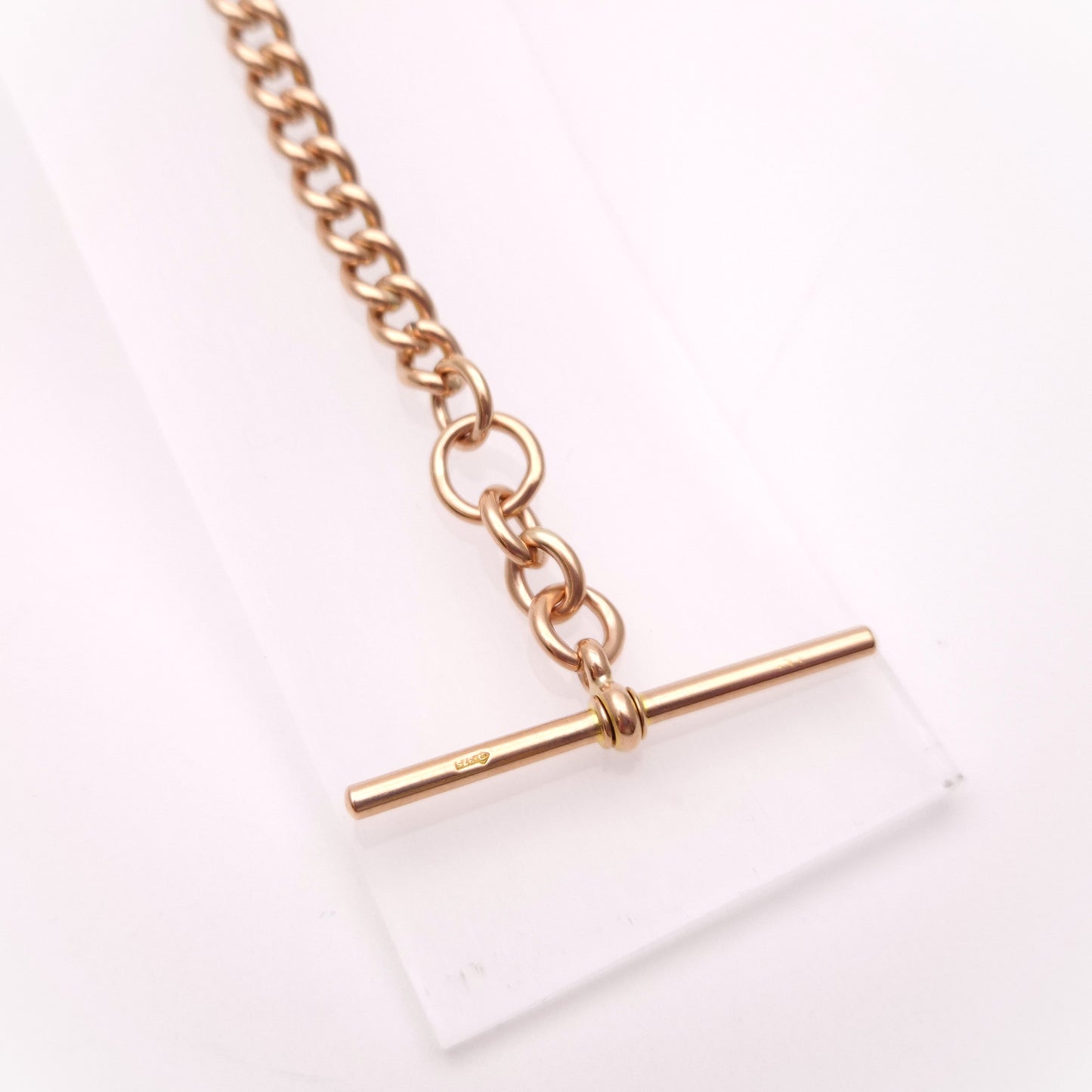 9ct Rose Gold Antique Heavyweight Albert Chain Curb Bracelet with T-Bar & Swivel