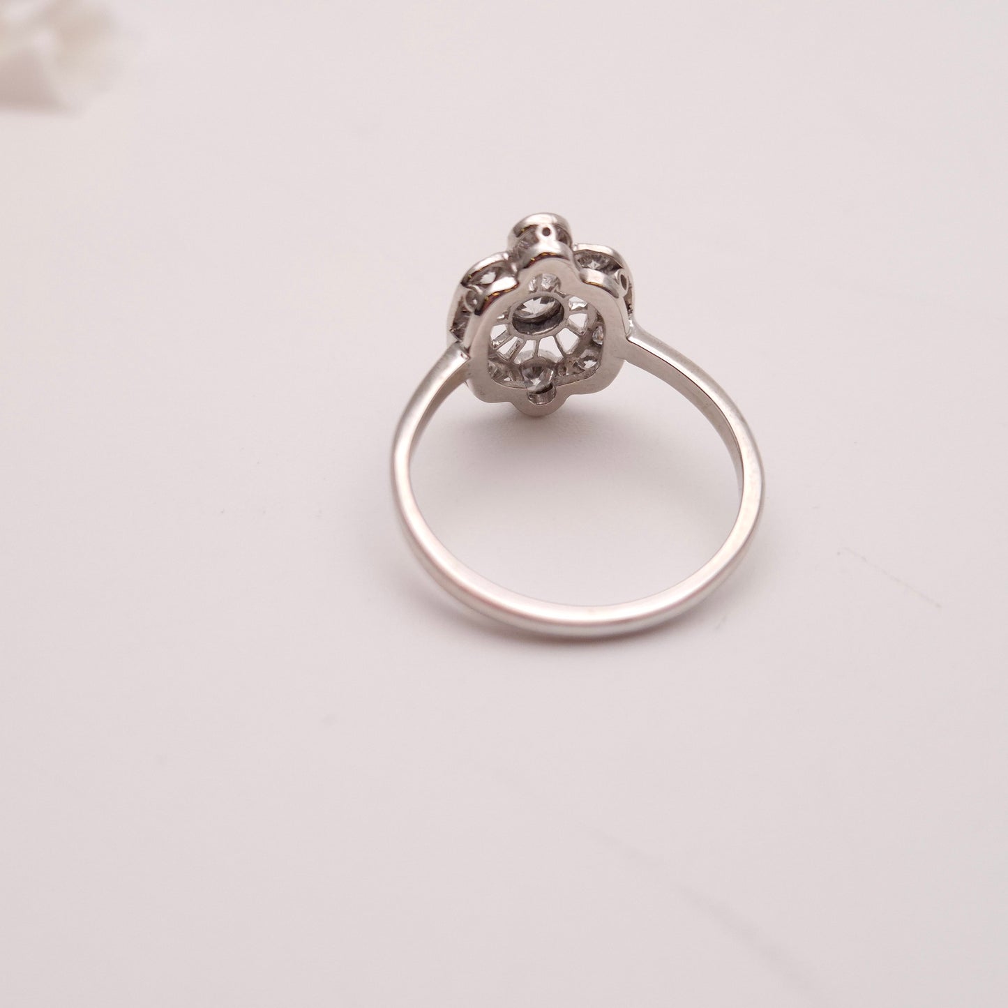 14ct White Gold Art Deco Vintage Style Openwork Multi-stone Diamond Ring